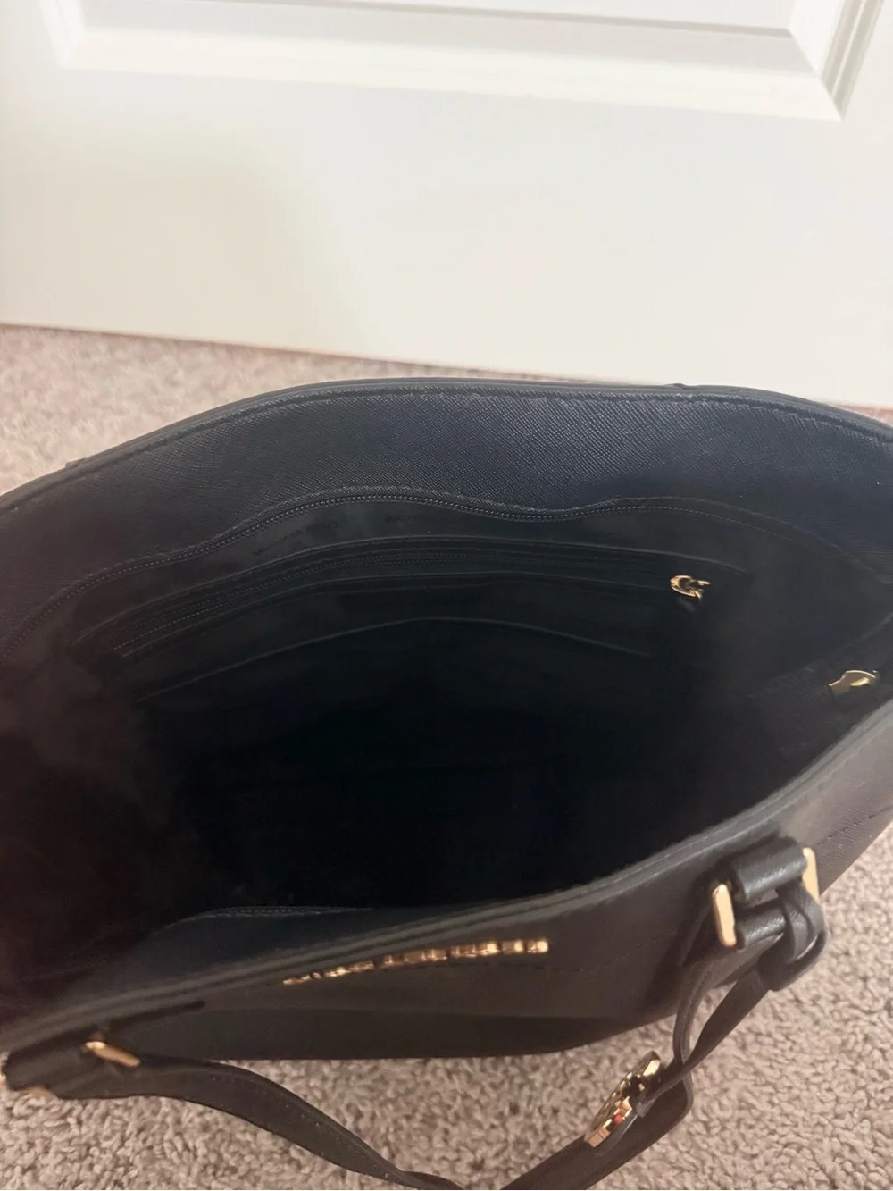 Michael Kors Black Leather Tote with Gold MK Charm